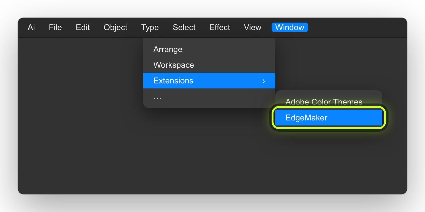 Illustrator Window menu, Extensions, EdgeMaker.
